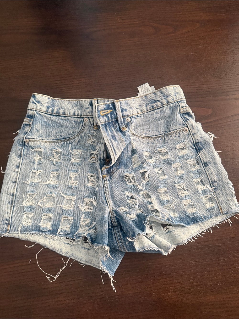 Good American Light Blue Distressed Ripped Denim Shorts